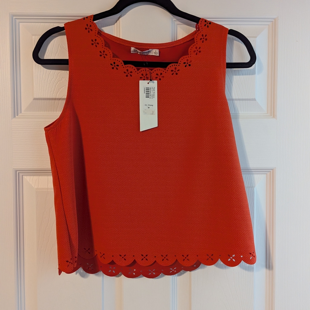 Paper Scissors Vibrant Orange Scalloped Tank Top